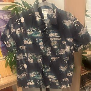 Disney Dark Grey Short-Sleeve Button-Down Shirt with Skeleton Dance Motif